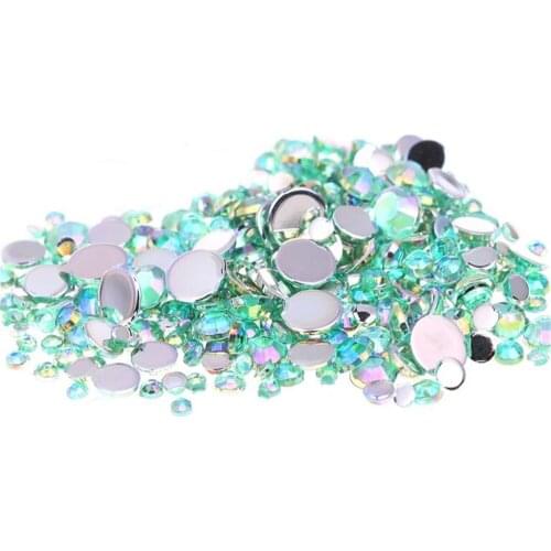 MHS.SUN 2MM-8MM Loose Round Acrylic Rhinestones Bling Green AB Color Flatback Stones For Wedding Garment Accessories
