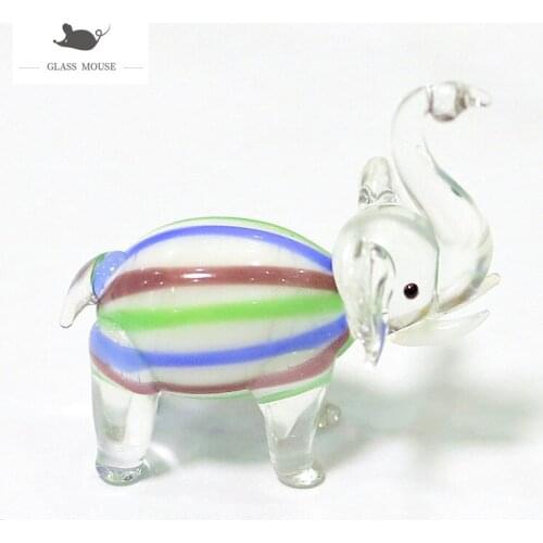 Handmade Murano Glass Elephant Figurine Colorful Lines Craft Cute Vivid Mini Animal Art Ornament Gifts For Kids Home Table Decor