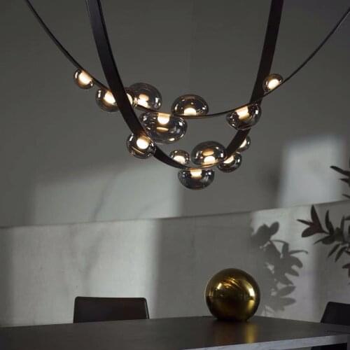 Novelty Modern LED Chandelier Light Dining Room Island Leather Creative Hanging Lamp Restaurant Bar Designer Long Glass Fixtures