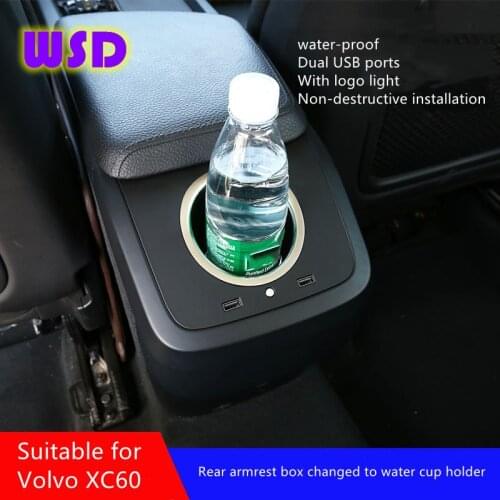Suitable for Volvo XC60 2018-2021 rear drain cup holder, USB charging stand, air outlet modification, special interior decoratio