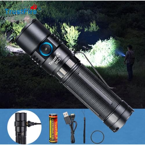 TrustFire MC3 EDC LED Flashlight 2500 Lumens Magnetic USB Rechargeable CREE XHP50 Torch Lamp Come With 21700 2500mah Battery