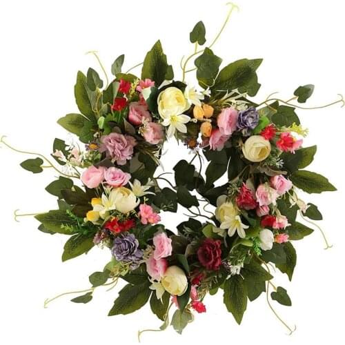 20 Inches Spring Door Floral Wreath Artificial Flower Wreath for Summer Front Door Wall Window Room Outdoor Decor