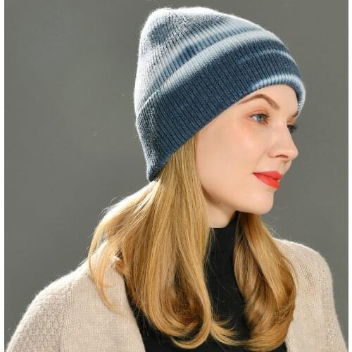 Tie-dye Winter Beanie Hat for Women Cashmere Knitted Beanie Hat Colorful Skullies Cap Autumn Fur Hats for Female