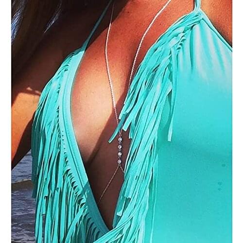 Women Bikini Crossover Waist Belly Harness Rhinestone Chest Bra Body Chain Necklace Jewelry For Women Party Summer Beach Holiday