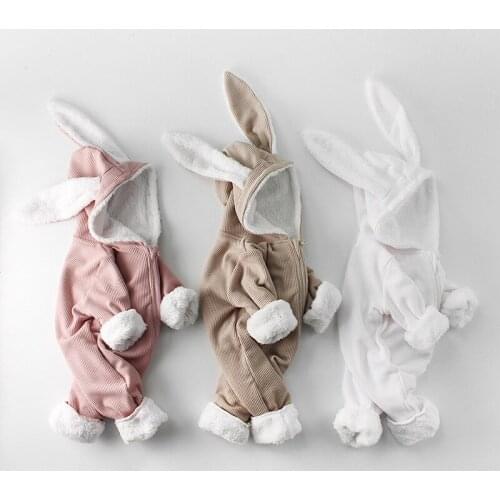 Winter Collection Baby Girls and Boy Velvet Cute Cartoon Rabbit Ear Bodysuit
