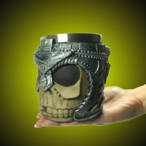 1Piece Stainless Steel Medieval Skull Bones Tankard Coffee Mug Viking Tankard Skull Warrior Striking Mug