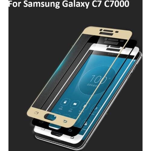 2PCS Black Ultra-Thin screen protector Tempered Glass For Samsung Galaxy C7 full Screen protective C7000 C 7000