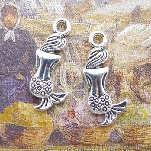 200pcs Mermaid Charms 10mm x 21mm DIY Jewelry Making Pendant antique silver color