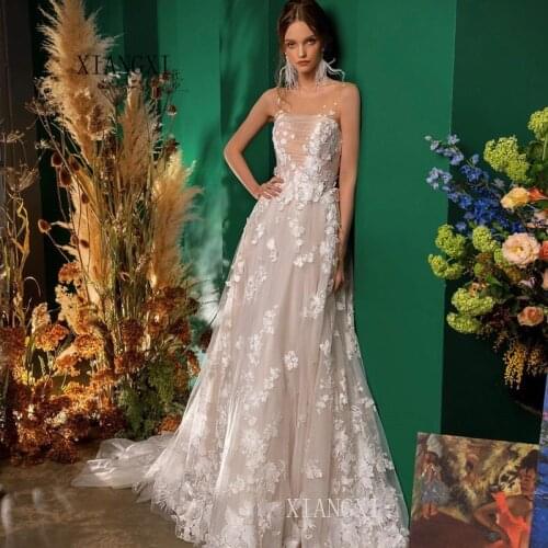 2020Charming Long Evening Dresses Tulle A-Line Illusion Court Train Formal Party Dress Evening Dress vestido de festa longo