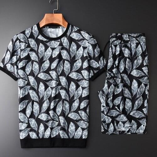 21C Allover Printed Mens Sets (t-shirt+pants) Luxury Summer Thin Casual Sport Men Sets Plus Size 4xl Elastic Waist Man Shorts