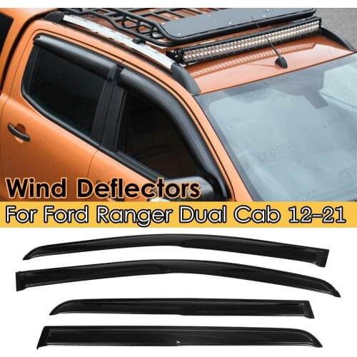 4PCS Car Window Wind Deflectors Tinted For Ford Ranger Dual Cab 2012-2021 Shelters Window Visor Rain Guard Vent Sun Shade
