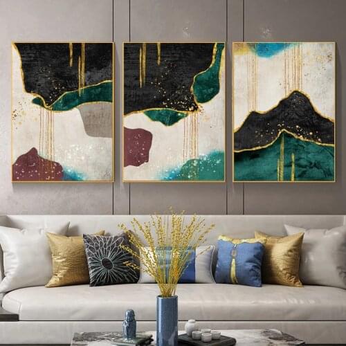 Abstract Nordic Golden Black Luxury Oil Painting on Canvas Wall Pictures Home Cuadros Wall Art Posters Prints for Living Room