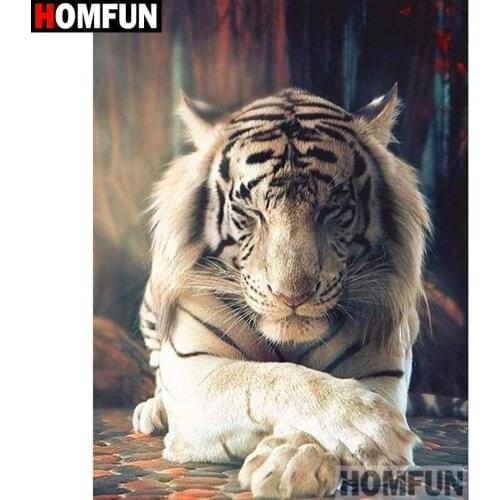 HOMFUN Full Square/Round Drill 5D DIY Diamond Painting "Animal white tiger "3D Diamond Embroidery Cross Stitch Home Decor A19927