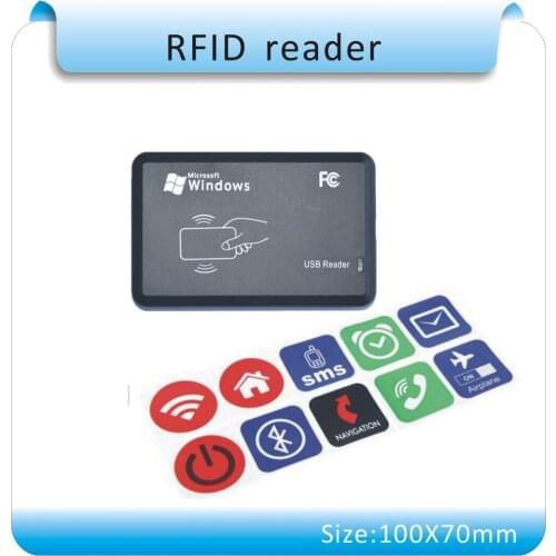 Free shipping 13.56MHZ reader and 10pcs(more style) NFC TAG sticker chip NTAG213 NFC tag universal lable, ISO14443A