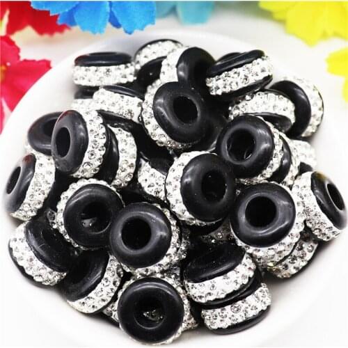 10Pcs Crystal Stone Rhinestone Beads Big Hole Round Spacer Beads Charms Fit Pandora Bracelet Chain Cord DIY Jewelry Making Women