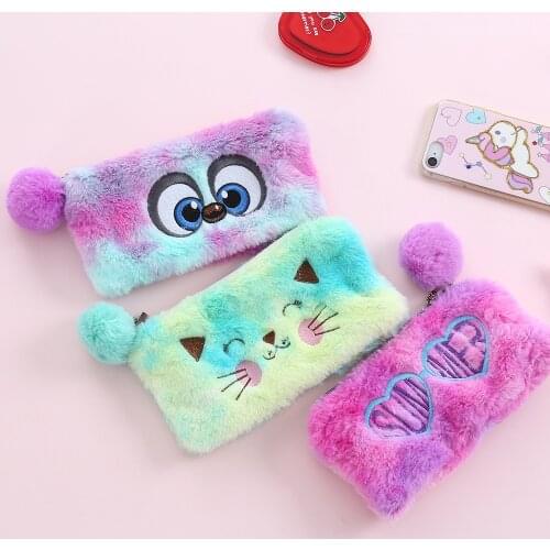 Cute Plush Pencil Case With Pom Pom Pencilcase School Supplies School Pen Bag For Girl Stationery Gift School Cute Pencil Box