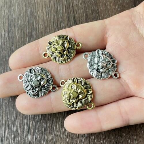 JunKang 10pcs antique gold/silver lion head alloy connector jewelry making DIY handmade bracelet necklace accessories