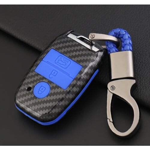 ABS Carbon Fiber Shell+Silicone Car Smart Key Case Cover For Kia Ceed Cerato Optima Rio 3 K2 Soul Sportage 3 Buttons Key Chain