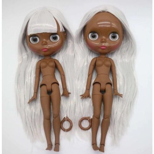 Joint body Nude blyth Doll super black skin white hair Factory doll Fashion doll Suitable For DIY 1108