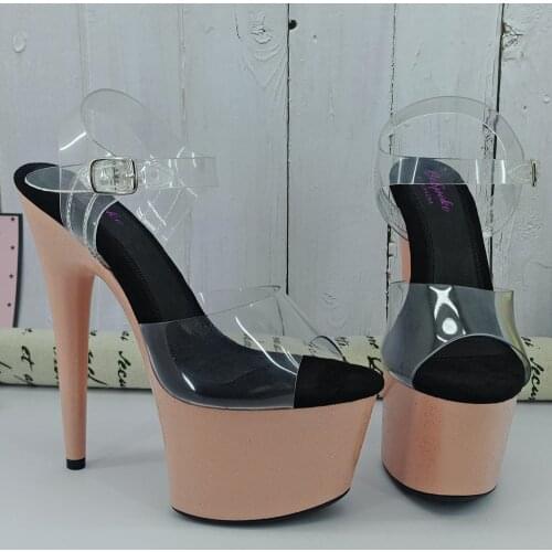 Leecabe Brown Painting Stripe style high heel sandals 17cm/7inches sexy model shoes pole dance shoes