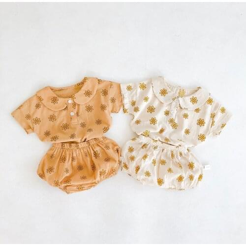 Summer baby baby girls sunflower two-piece cotton short sleeve shirt shorts