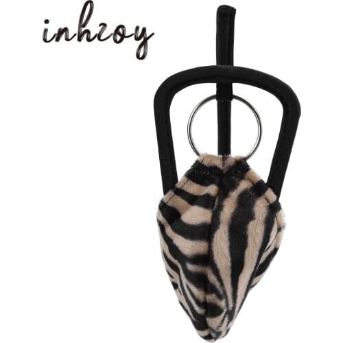 Mens C-string Briefs O-ring Bulge Pouch Lingerie Panties Cherry Leopard Print Strapless Underwear for Valentine Day Honeymoon