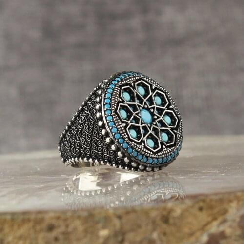 Real Sterling Silver Ring with Natural Turquoise or Zircon Stone Silver Women Ring Silver Men Ring Gifts for Men Father Gifts