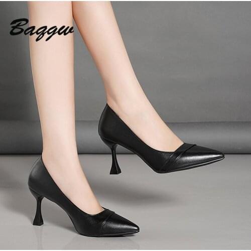 New Women Pumps Classic Solid Color PU Vamp Pointed Toe Slip-On Thin High Heels Sandals Female Outdoor Office Lady Sandals Mujer