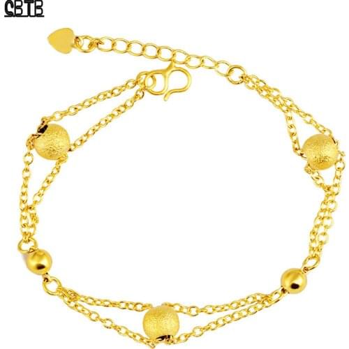 New Round Bead Bracelet Muslim 18K Gold Bracelet Simple Double Chain Couple Wedding Party Luxury Jewelry Gift Wholesale