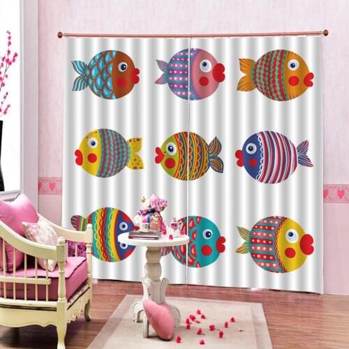 Creative Design Cartoon Colorful Fish Window Curtains For Childrens room Indoor outdoor Blackout Curtains Custom any size