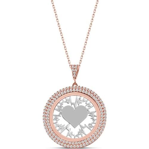 Name Post Heart Double Row Cubic Zirconia Silver Plate Necklace DN161