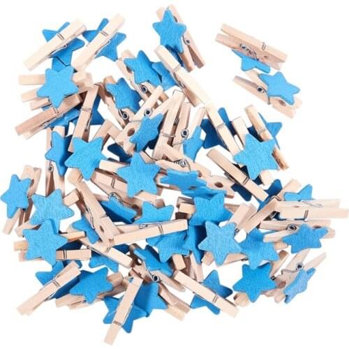 Card Photo Clothespin Pegs Star Crafts Mini Wooden Clip 50pcs Blue