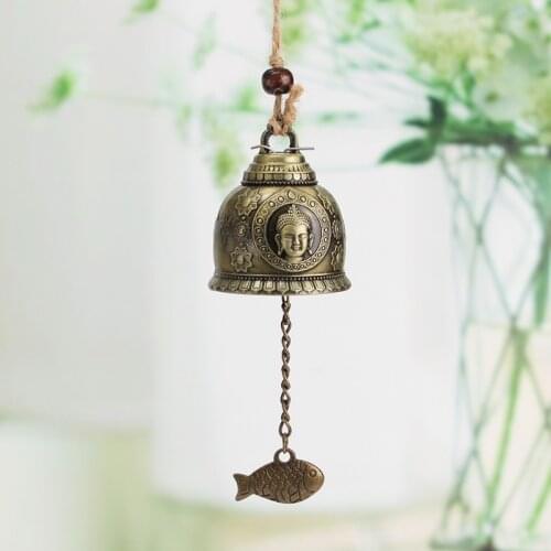 KiWarm Retro Buddha Statue Pattern Bell Blessing Feng Shui Wind Chime for Good Luck Fortune Home Car Crafts Hanging Decoration