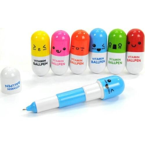 Kawaii Cute Oily Ink Capsule Pill Ball Pens Blue Ballpoint Pens for School Office Writing Creativity Stationery Student Supplies