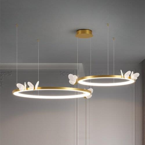 Nordic Art Acrylic Butterfly Led Pendant Light Creative Gold Metal Living Room Hotel Bedroom Cafe Bar Decor Hanging Luminaire