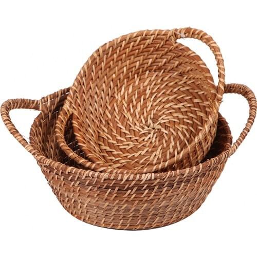 Synergy Store Round Handle Multi-Purpose Rattan Fruit Bowl 2'li Set