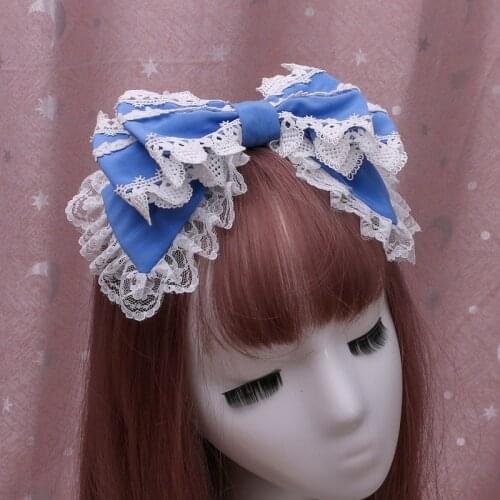 Japanese Lolita Headwear Cosplay Cute Kawaii Cat Ears Lace Headband Hair Accessories with Big Bow Soft Girl Anime Headwear