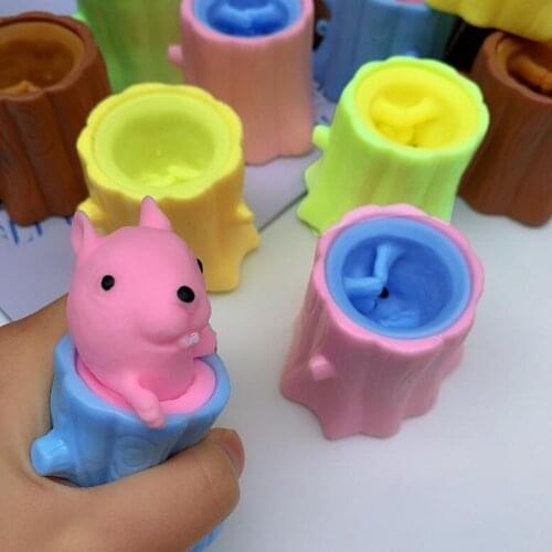 Funny Squeeze Toys Tree Stump Evil Squirrel Cup Decompression Telescopic Head Spoof Toys Stress Relief Finger Toy For Adult Kids