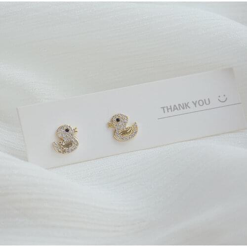2021 new arrival 14K real gold plated cute duck stud earrings for women luxury jewelry zircon earrings