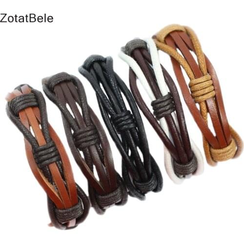 ZotatBele 5Pcs/Set Vintage Casual Leather Bracelets Charm Multilayer Braid Wrap Bracelets Bangle Male Rope Chain F152