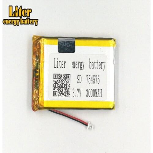 1.0MM 2pin connector 3.7V 754575 3000mah High power lipo battery li-polymer battery rechargeable lithium battery