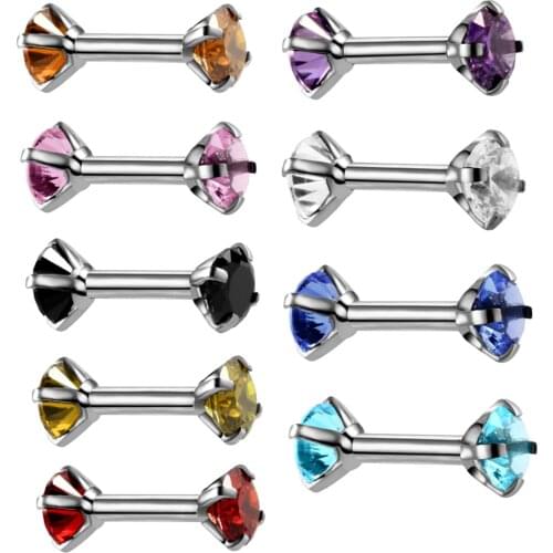 1PC Double Zircon Earring Stud CZ Gem Steel 16G Barbell Ear Cartilage Tragus Helix Stud Earrings For Women Body Piercing Jewelry