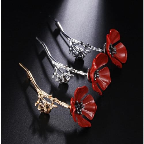 1PC Fashion Red Poppy Flower Brooch Vintage Collar Pins For Women Men Jewelry Brooches Pins