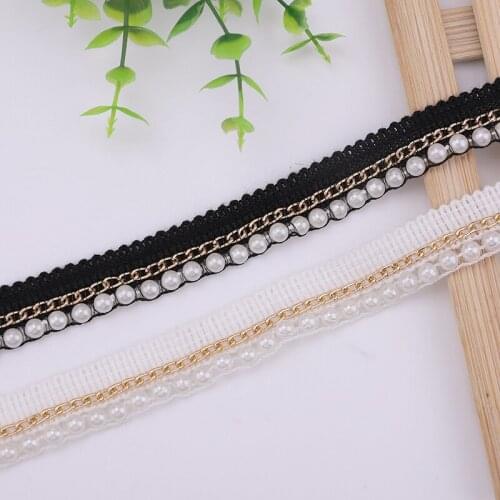 1 yards 2cm Beaded Fabric Imitation Pearl Chain Trimming Lace Ribbon DIY Clothing Wedding Sewing lace Accessories