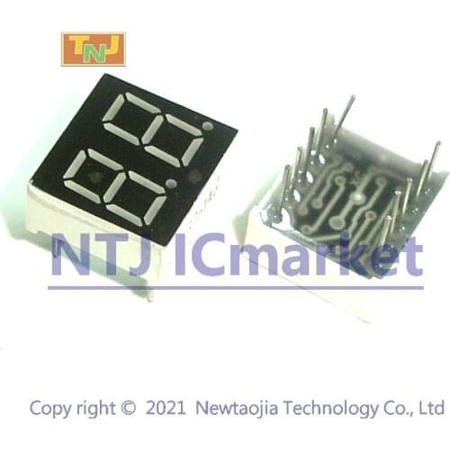 10 PCS 2 Digit 0.36 inch 7 Segment LED Display, Red or Green, Common Anode or Cathode, 2 bits, 10 Pins