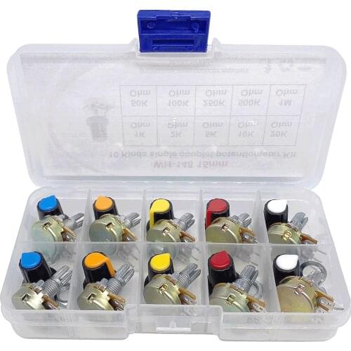 10 Values*1PCS=10PCS WTH148 potentiometer kit(with cap knob) Assorted pack set B1K 2K 5K 10K 20K 50K 100K 250K 500K 1M 15mm 3pin