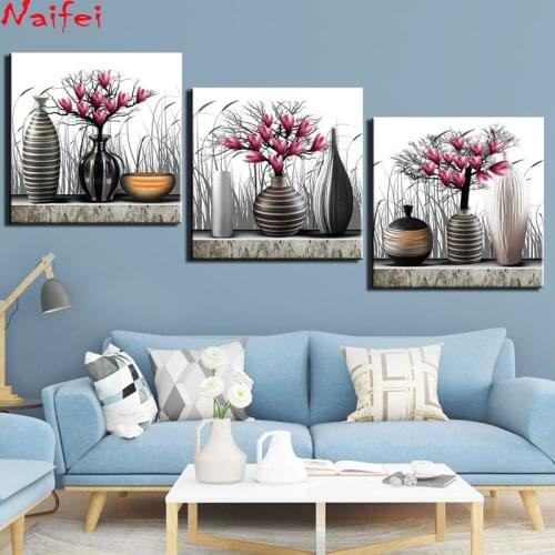3 pcs Still Life Black and white art 5d diy diamond painting flower cross stitch full square round mosaic diamond crafts