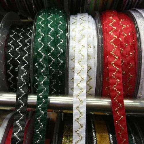 5yards Gold And Silver Wave pattern Polyester Ribbon 1CM Width Webbing/Bias Binding Tape For Diy Bag Craft Gold Lurex Twill Tape