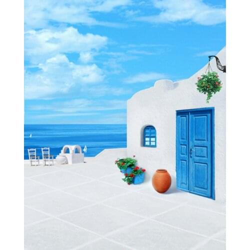 5x7ft Sea Blue Sky White House Photography Backdrops Photo Props Studio Background
