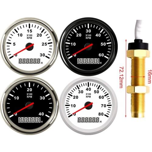 85MM Gauge with Tacho Sensor M16 for Gasoline Diesel Engine Tachometer 3KRPM 4KRPM 6KRPM 8KRPM With Hourmeter Red Backlight